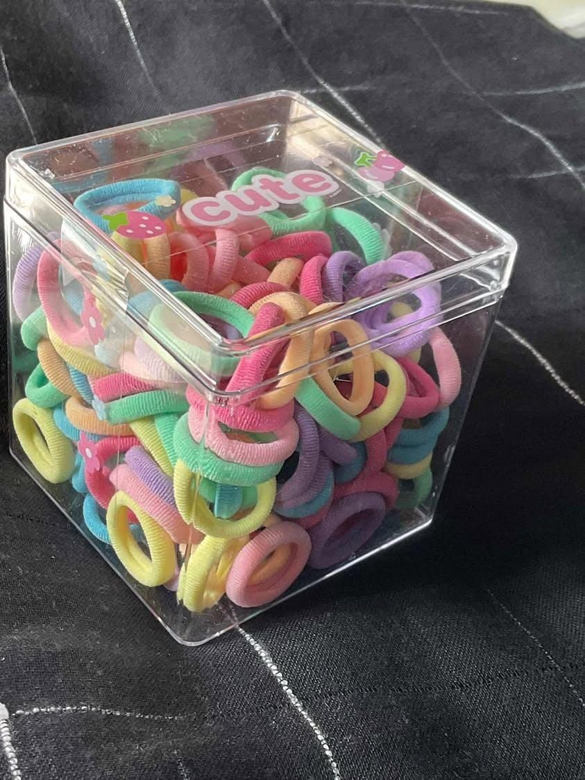 Cute Pastel Hair Ties Box – 100+ Soft Elastic Bands for Kids